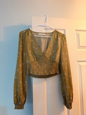 Urban Outfitters Mustard Floral V-Neck Smocked Crop Top